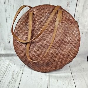 Anthropologie Women's Brown Woven Shoulder Strap Tan Brown Circle Tote Bag